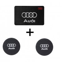 Комплект резинових ковриків на торпеду та підсклянники автомобіля з емблемою Audi