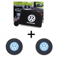 Комплект резинових ковриків на торпеду та підсклянники автомобіля з емблемою Volkswagen