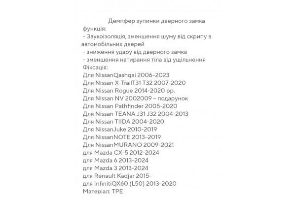 Упор (демпфер-накладка) замка дверей Nissan Комплект 4 шт.